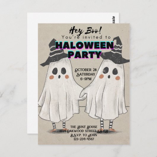 Hey boo je bent uitgenodigd Halloween Briefkaart (Voorkant / Achterkant)