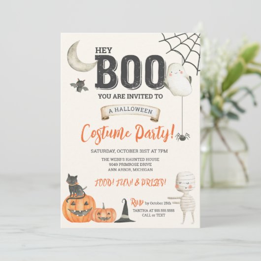 Hey BOO Kid Friendly Halloween Kostuumfeest  Kaart (Staand voorkant)
