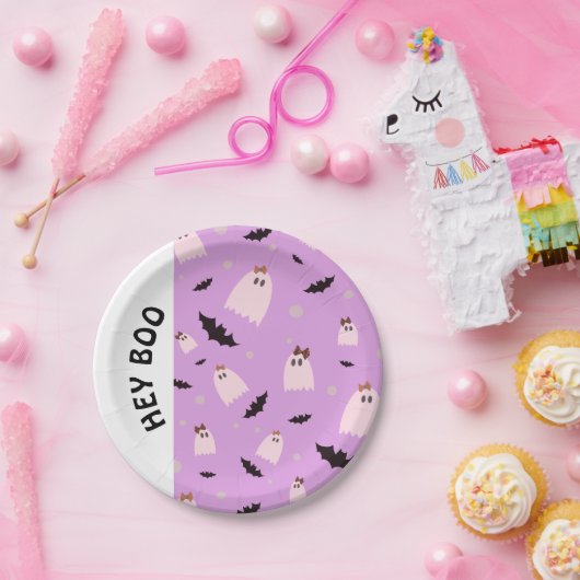 Hey Boo kleine geesten met strikken Halloween Papieren Bordje (Feest)