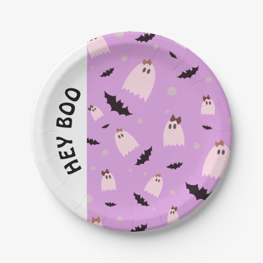 Hey Boo kleine geesten met strikken Halloween Papieren Bordje (Voorkant)