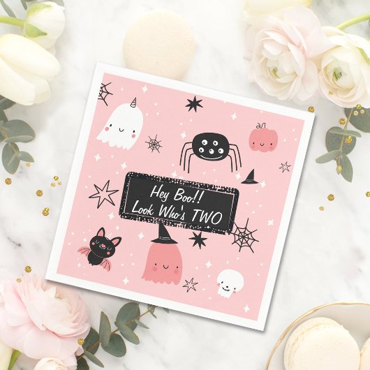 Hey Boo Look Who's Two Cute Birthday Napkins Ghost Servet