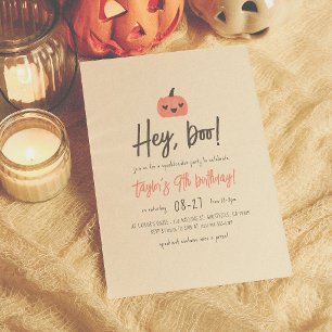 Hey Boo Modern Halloween Boho Girl Birthday Party Kaart
