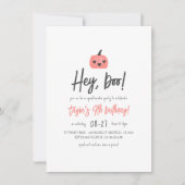 Hey Boo Modern Halloween Boho Girl Birthday Party Kaart (Voorkant)