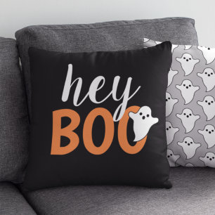 Hey Boo Oranje Black Funny Halloween Ghost Kussen