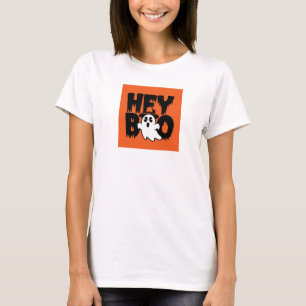 Hey Boo Oranje Black Funny Halloween Ghost Womens T-shirt