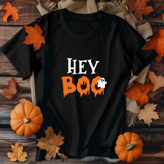 Hey Boo Oranje Black Funny Halloween Ghost Womens Tri-Blend Shirt