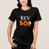 Hey Boo Oranje Black Funny Halloween Ghost Womens Tri-Blend Shirt (Voorkant)