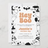 Hey Boo Oranje Ghost Halloween Verjaardag Kaart (Voorkant)