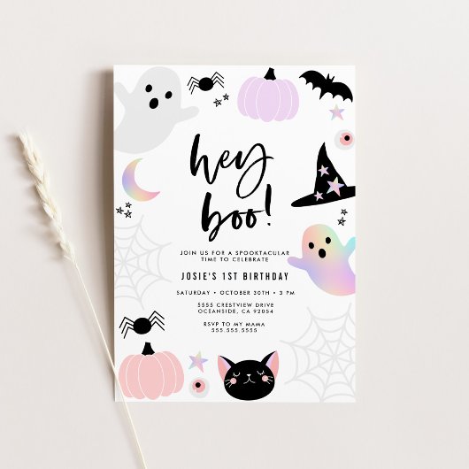 Hey Boo Pastel Halloween Verjaardag uitnodiging