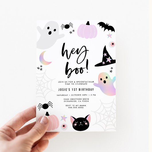Hey Boo Pastel Halloween Verjaardag uitnodiging