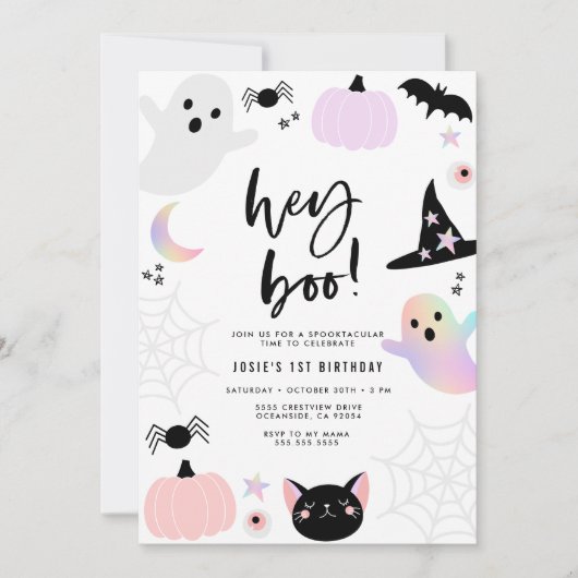 Hey Boo Pastel Halloween Verjaardag uitnodiging (Voorkant)