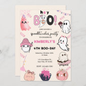 Hey Boo Pink Ghost Halloween Birthday Kaart (Voorkant / Achterkant)