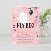 Hey Boo Pink Ghost Halloween Birthday Kaart (Staand voorkant)