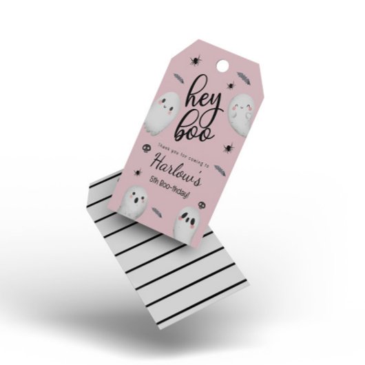 Hey Boo Pink Ghost Halloween Verjaardag Welkom Cadeaulabel
