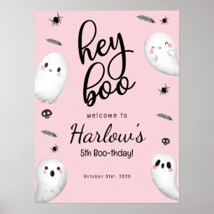 Hey Boo Pink Ghost Halloween Verjaardag Welkom Poster