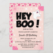 Hey Boo Pink Halloween Ghost Verjaardagsfeest Kaart (Voorkant / Achterkant)