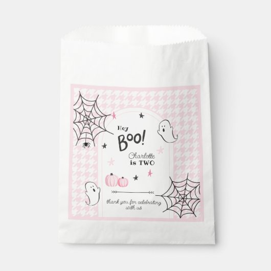 Hey Boo Pink Houndstooth Halloween Tweede Verjaard Bedankzakje (Voorkant)