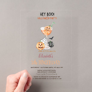Hey Boo Pompoen Cocktail Halloween Verjaardag Acryl Uitnodigingen