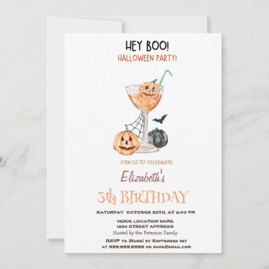 Hey Boo Pumpkin Cocktail Halloween Verjaardag Kaart (Voorkant)