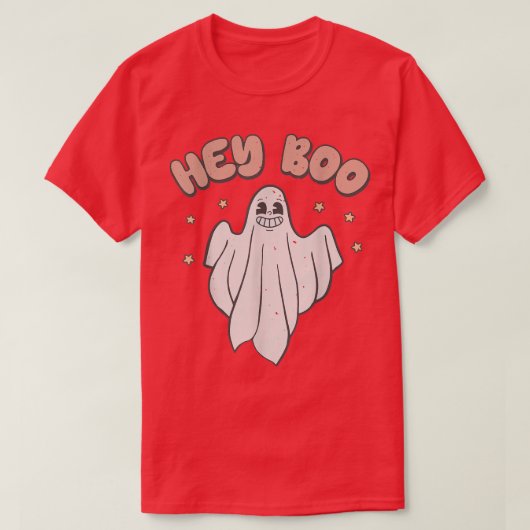Hey Boo Retro Cute Ghost Halloween Herfst Season P T-shirt (Design voorkant)