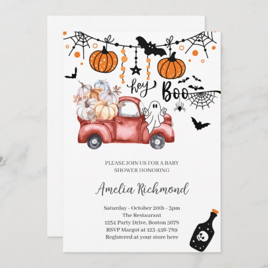 hey boo rode pompoen pick-up truck Baby shower Kaart (Voorkant / Achterkant)