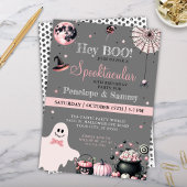 Hey Boo Roze Grijs Meisje Halloween Verjaardagsfee Kaart