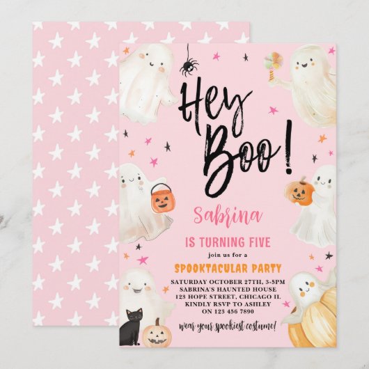 Hey Boo Roze Halloween Spooktacular Girl Verjaarda Kaart (Voorkant / Achterkant)