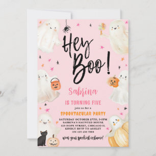 Hey Boo Roze Halloween Spooktacular Girl Verjaarda Kaart