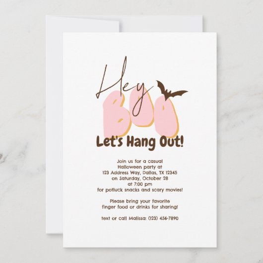 Hey Boo Roze Vleermuizen Spinnen Casual Halloween  Kaart (Voorkant)