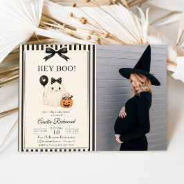 Hey Boo Schattig Geest Halloween Baby Shower Foto Kaart