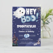 Hey boo schattig spook Halloween verjaardagsfeestj Kaart (Staand voorkant)