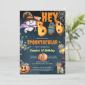Hey boo schattig spook Halloween verjaardagsfeestj Kaart (Staand voorkant)