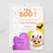 Hey Boo Schattige Eerste Verjaardag Uitnodiging (Voorkant)