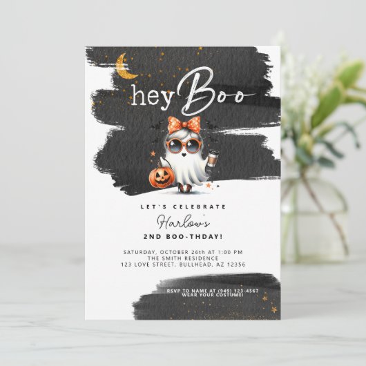 Hey Boo Schattige Ghost Halloween Verjaardag Kaart (Staand voorkant)