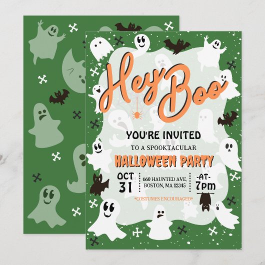 Hey Boo Schattige Spooky Ghost Halloween Party Kaart (Voorkant / Achterkant)