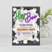 Hey Boo Schattige Spooky Ghost Halloween Party Kaart (Staand voorkant)