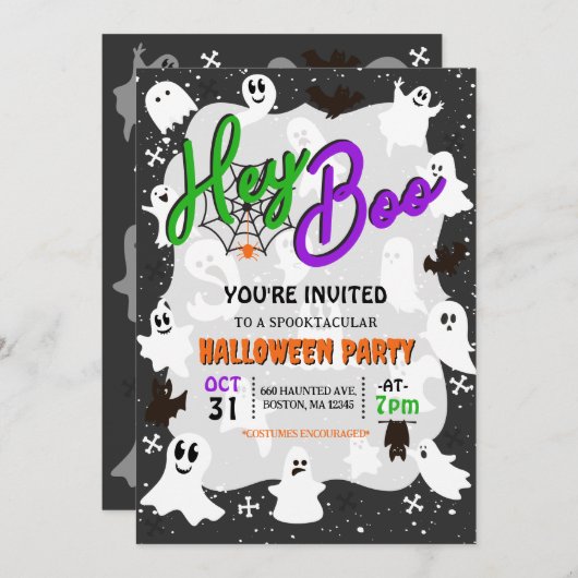Hey Boo Schattige Spooky Ghost Halloween Party Kaart (Voorkant / Achterkant)