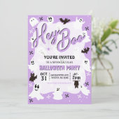 Hey Boo Schattige Spooky Ghost Halloween Party Kaart (Staand voorkant)