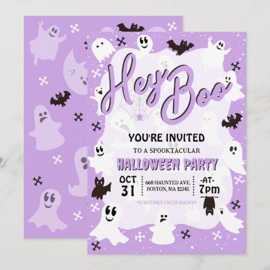 Hey Boo Schattige Spooky Ghost Halloween Party Kaart (Voorkant / Achterkant)