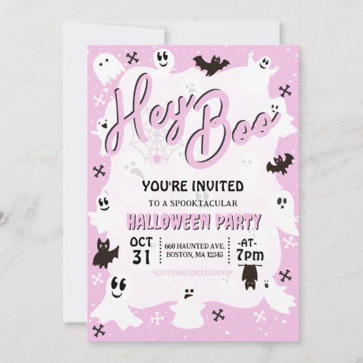 Hey Boo Schattige Spooky Ghost Halloween Party Kaart (Voorkant)
