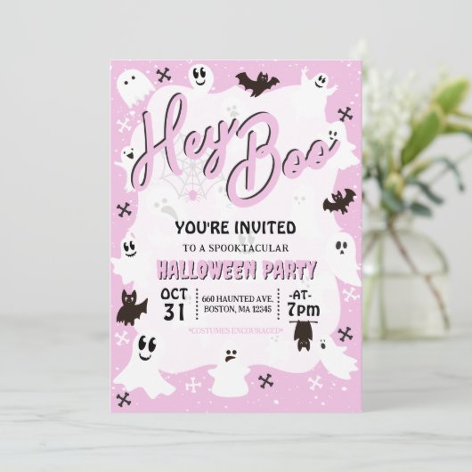 Hey Boo Schattige Spooky Ghost Halloween Party Kaart (Staand voorkant)