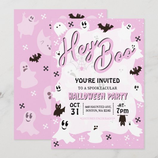Hey Boo Schattige Spooky Ghost Halloween Party Kaart (Voorkant / Achterkant)