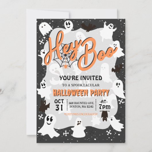 Hey Boo Schattige Spooky Ghost Halloween Party Kaart (Voorkant)