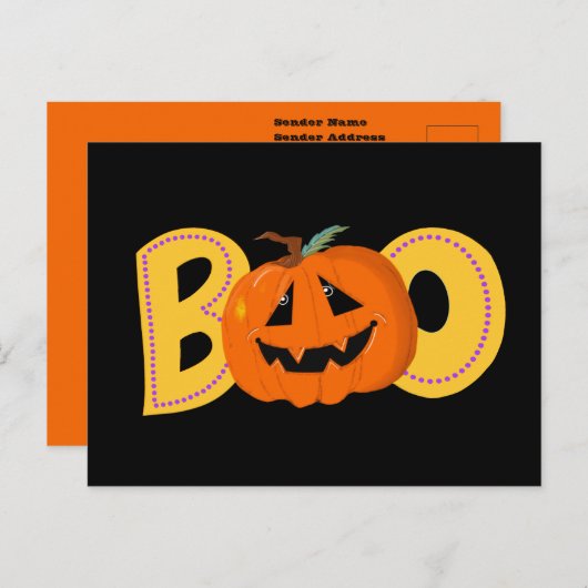 Hey Boo Schattigee Pompoen Typografie Tekenkunst Briefkaart (Voorkant / Achterkant)