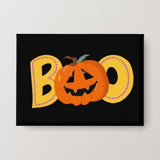 Hey Boo Schattigee Pompoen Typografie Tekenkunst Button (Voorkant)