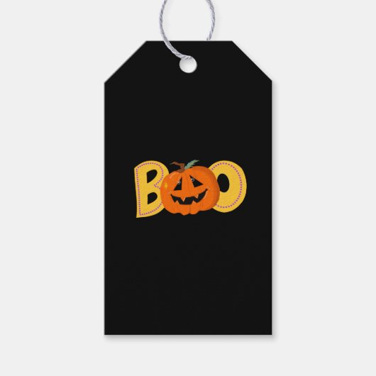 Hey Boo Schattigee Pompoen Typografie Tekenkunst Cadeaulabel (Voorkant)