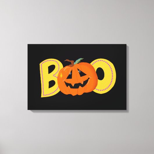 Hey Boo Schattigee Pompoen Typografie Tekenkunst Canvas Afdruk (Voorkant)
