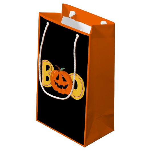 Hey Boo Schattigee Pompoen Typografie Tekenkunst Klein Cadeauzakje (Achterkant Gekanteld)