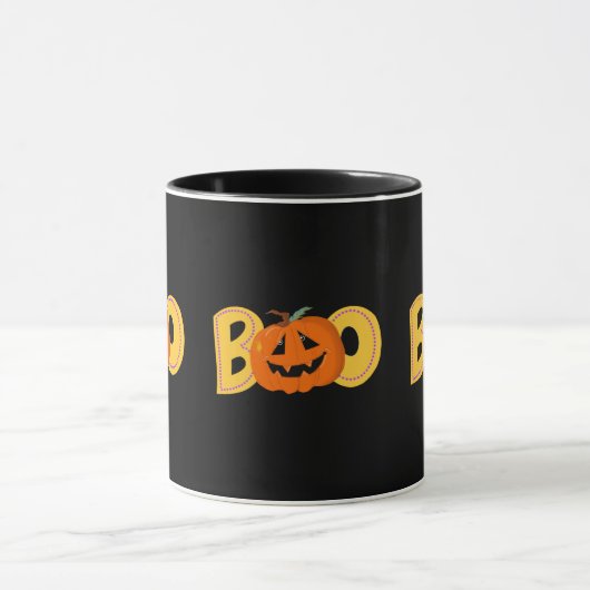 Hey Boo Schattigee Pompoen Typografie Tekenkunst Mok (Midden)