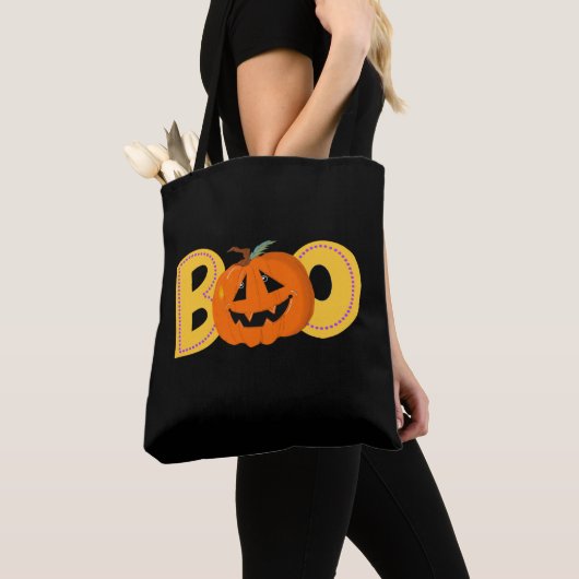 Hey Boo Schattigee Pompoen Typografie Tekenkunst Tote Bag (Dichtbij)